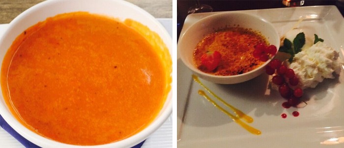 tomatensoep en creme brulee