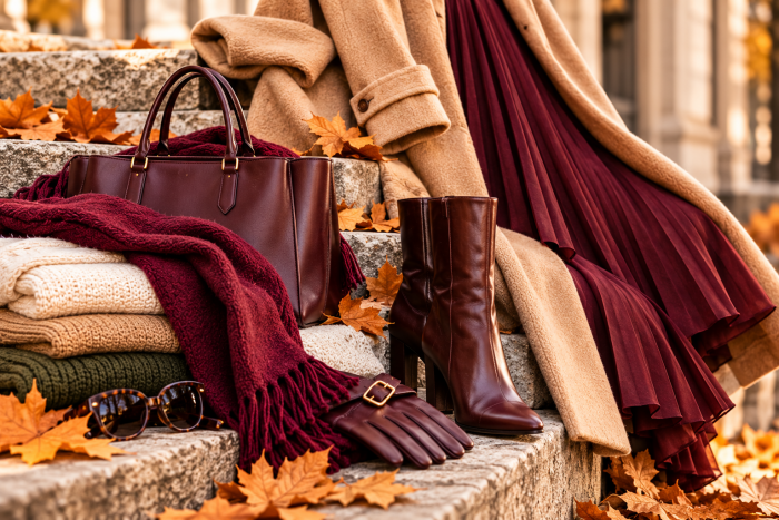 Herfstmode op stenen trappen